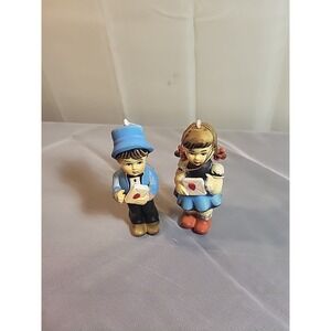 Vintage  Christmas Ornaments Made In Macau Set - Boy and Girl with Heart...